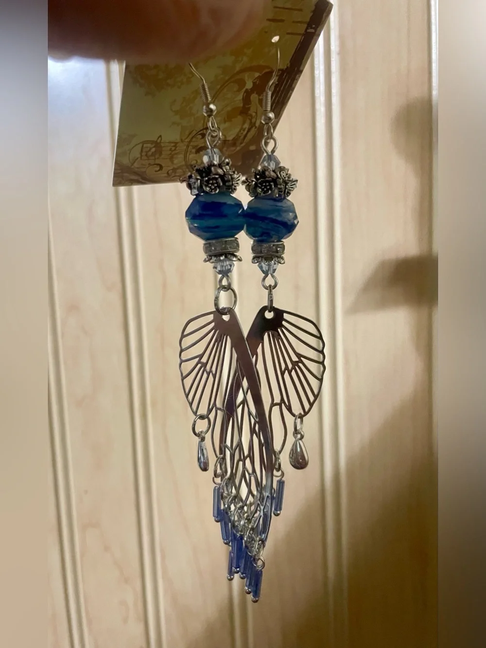 Starry Night Silver Wing Dangle Earrings - Picture 5 of 8